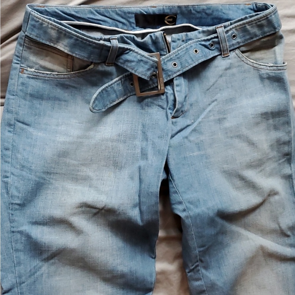 Roberto Cavalli belted Jeans, size 32 waist and hemmed to 30” inseam